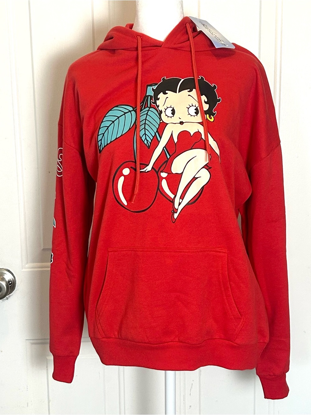 Betty Boop Hoodie Womens Small Classic Retro Cartoon Hooded Red Sweatshirt